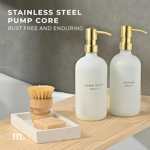 MaisoNovo Soap Dispenser 3-Piece Set | 16.9oz White Bottles with Gold Stainless Steel Pump Core 7