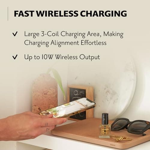 Courant Catch:3 Belgian Linen Wireless Charging Station and Valet Tray (Charcoal) - Compatible with iPhone 16, 15, 14, 13, 12, 11, X, SE, Galaxy S24, S23, S22, S21, S20, Note, AirPods/Pro 5