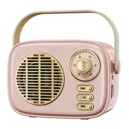 Retro Bluetooth Speaker, Vintage Decor, Gifts for Women Men Teen Girls,Portable Wireless Bluetooth Speaker, Cute Aesthetic Style for Office Kitchen Desk Bedroom Outdoor Support USB/TF Card/AUX (Pink)