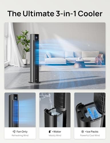 DREO Tower Fan for Bedroom, 43" Cooling Fans That Blow Cold Air 2025 Upgraded, Evaporative Air Cooler, Quiet 85° Oscillating Floor Fan, Easy Cleaning, APP Control, 4 Modes & 4 Speeds, 12H Timer, Black 5