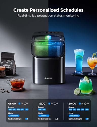 GoveeLife Smart Ice Maker Countertop, Portable Ice Machine with Voice Control, 9 Ice Cubes in 6 Minutes 3 Sizes, 26lbs/24Hrs, Self Cleaning RGB Lights, Quiet Ice Maker with Scoop for Kitchen Black 9