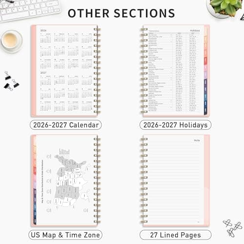 RETTACY 2026-2027 Monthly Planner, Jan 2026 - Dec 2027, Large Size (8.5" x 11"), Agenda, Calendar, 24 Month Tabs, Flexible Plastic Cover, 100 GSM Thick Paper, Spiral-bound (Pink) 5