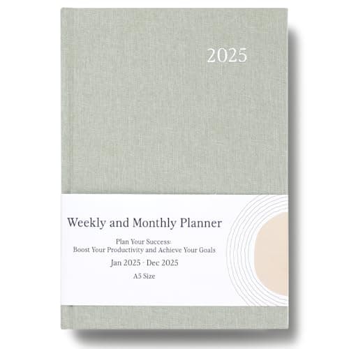 2025 Planner - Weekly and Monthly Planner, January 2025 - December 2025, Linen Hardcover, 2025 Calendar Planner Book with Tabs, Aesthetic, Perfect for Office Home School Supplies - (A5, Sage Green)