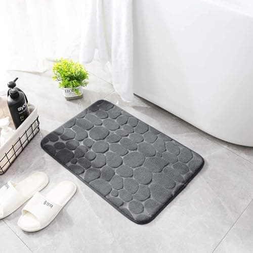 YIHOUSE Bathroom Mat Rug, Memory Foam Bath Mat, Non-Slip Bathroom Floor Mats, Cobblestone Bath Mats Absorbent Bath Rugs Washable Quick Dry (17x24,Dark Gray) 7