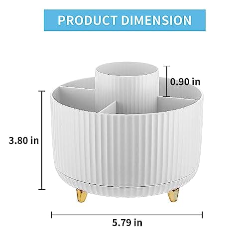 Marbrasse Desk Organizer, 360-Degree Rotating Pen Holder, Desk Organizers and Accessories with 5 Compartments Pencil Holder, Art Supply Storage Box Caddy for Office, Home（White） 5