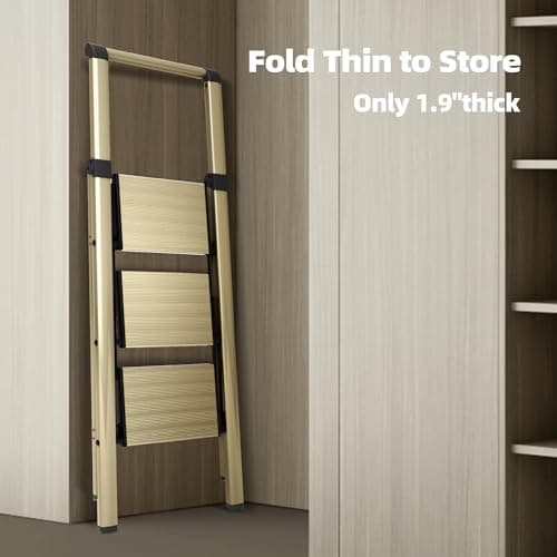 HillhutApex 3 Step Foldable Aluminum Step Ladder with Handgrip, Anti-Slip Pedal, 330 lbs Capacity, Lightweight & Portable for Home, Kitchen, Office, Garage (Gold) 5