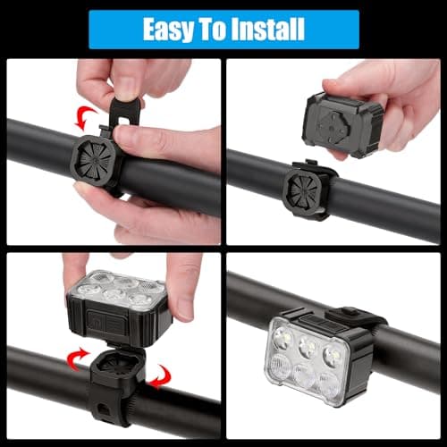 2 Packs USB Rechargeable Bike Light Set, Bicycle Safety Lights Front and Rear with 6+12 Modes, IPX4 Waterproof Headlight and Taillight for Night Riding/Cycling 6