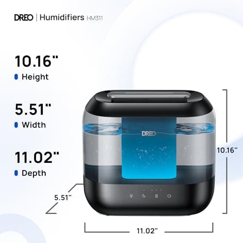 Dreo Humidifiers for Bedroom, 4L Top Fill for Large Room, 36H Runtime, 28 dB Quiet Supersized Cool Mist Air Humidifier for Baby Nursery, Plants, Indoor, Night Light, Easy to Clean & Fill, Black 10