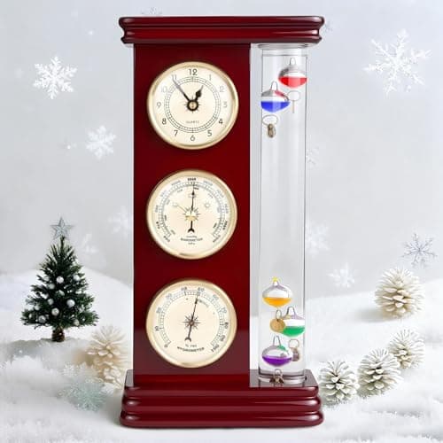 Lily's Home Analog Weather Station with Galileo Thermometer, Precision Quartz Clock (Gold), Barometer & Hygrometer, Gift for Family or Friends, Indoor and Outdoor Home Décor (6" L x 2" W x 12" H) 2