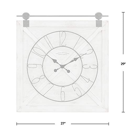FirsTime & Co. White Farmstead Barn Door Wall Clock for Home Office, Kitchen, Living Room, Bedroom, Square, Wood and Metal, Farmhouse Decor, (27"W x 29"H inches) 7