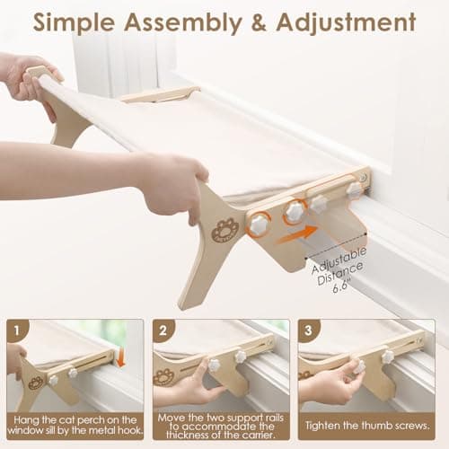 EHEYCIGA Cat Window Perch for Cats Inside, Adjustable Cat Hammock for Window Sill with Premium Hardwood & Robust Metal Frame, Cat Window Seat for Indoor Cats 6