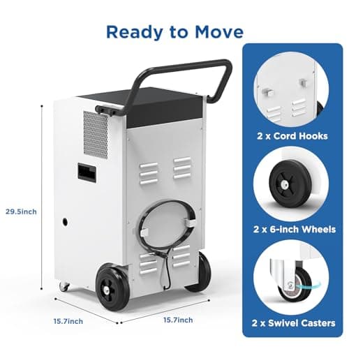 Moiswell 170 Pints Commercial Dehumidifier with Pump and Drain Hose for Basements and Large Spaces up to 7,500 Sq Ft 5
