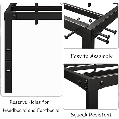 Jebosam 18 inch High Bed Frame Full Size Heavy Duty Platform Steel Support 2500 lbs Full Size Bed Frame No Box Spring Needed Non-Slip Noise Free Easy to Assembly Black 8
