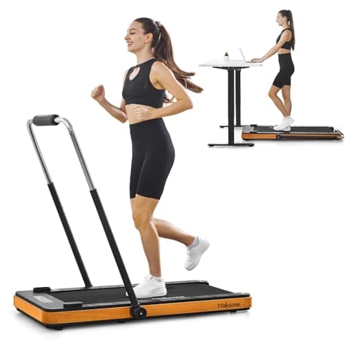 Maksone Folding Wooden Treadmill 42" Extra-Wide & Long Running Deck, 4D Adjustable Handlebars, 300LBS Capacity Quiet 55 dB Desk Treadmill for Home Gym