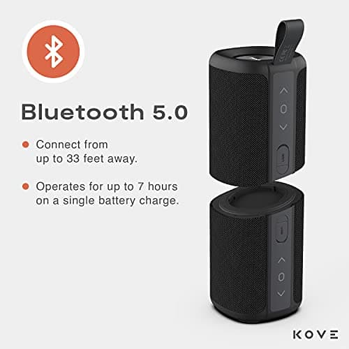 KOVE Commuter 2 - Black Bluetooth Speakers, Portable, Wireless with HD Louder Volume, Deep Bass Subwoofer, Microphone, IPX7 Water Resistant - Boom Box for Home, Outdoor or Travel, Split Speaker 5