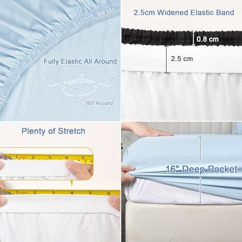 PHF 100% Rayon Derived from Bamboo Fitted Sheet Twin Size, 16" Deep Pocket,2.5cm Wider Strong Elastic Easy Fit, Breathable Silky Soft Skin-Friendly for Hot Sleeper, 39"x 75",Sky Blue, No Pillowcase 5