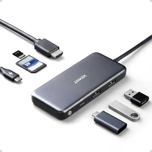 Anker USB C Hub, 7in1 Multi-Port USBC Hub with 4K HDMI, 85W PD, USB-C and 2 USB-A 5Gbps Data Ports, microSD and SD Card Reader, for MacBook Air, MacBook Pro, XPS, and More (Charger not Included)