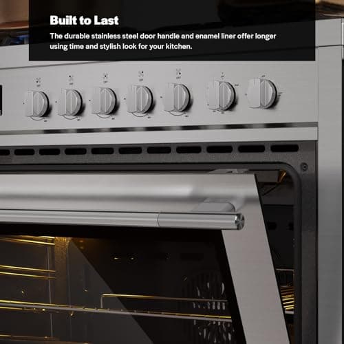 Empava Gas Range, 4.3 Cu. Ft Convection Oven with Touch Timer, 5 Deep Recessed Burners Cooktop, Heavy Duty Continuous Grates in Stainless Steel, Freestanding & Slide-in Stove,36 Inch 6