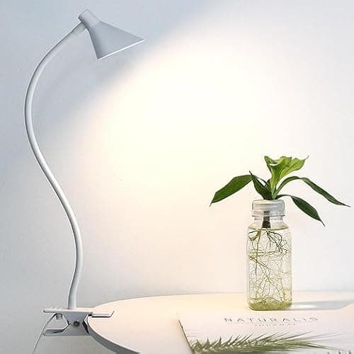 Lzonunl Desk Clip Light,3 Colors 10 Dimmable Brightness Reading Light, Flexible Bedside Lamp, Small Table Clamp Lamp for Office, Bedroom, Bed Headboard, Study(White)