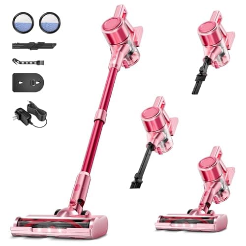 Cordless Vacuum Cleaner,55Mins/Powerful Vacuum Cleaners for Home,Stick Vacuums with 8 in 1,Touch Screen,LED Headlights, Anti-Tangle,Rechargeable,Lightweight for Carpet,Hard Floor, Pet Hair,Pink