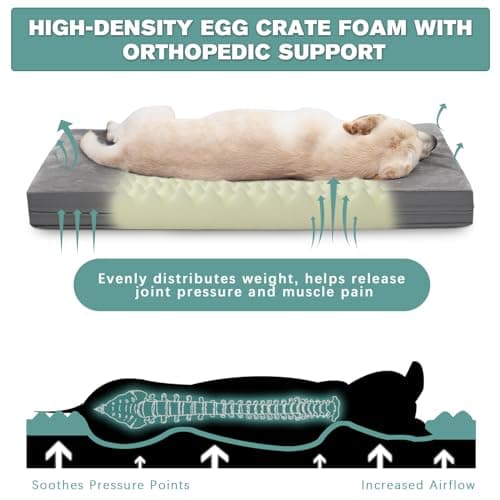 Vonabem Waterproof Outdoor Dog Bed Large Medium Sized Dogs, Washable Crate Pad 35 inch, Foam Orthopedic Pet Beds with Removable Cover,Durable Anti-Slip Kennel Pads 35"x22", Gray 9