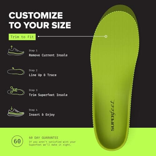 Superfeet All-Purpose Support High Arch Insoles (Green) for Active Lifestyle with High Arch Support - Men 7.5-9 / Women 8.5-10 7