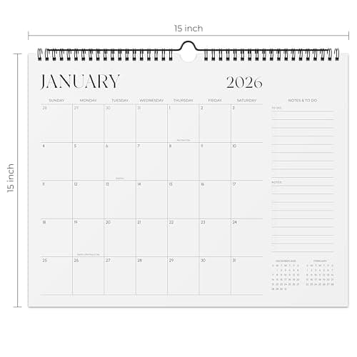 Jokotha Wall Calendar 2025-2026, 16 Month Hanging Calendar from September 2025 to December 2026, 15" x 12", Twin-Wire Binding, Minimalist Black & White Design for Home, Office, School​ 5
