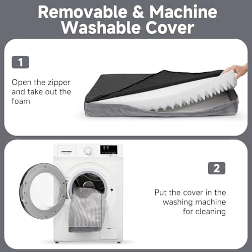 OhGeni Orthopedic Waterproof & Machine Washable Dog Bed for Medium Large Pets, Suitable for Crates, Cat Mat with 25D Egg Crate Foam, Non-Slip Bottom & Removable Cover, 35 Inches(Gray) 5