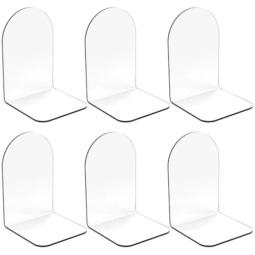 Merrynine Book Ends, 6 Pcs Acrylic Bookends for Shelves, Clear Book Holder, Plastic Bookends for Heavy Books, Book Stopper Organizer for Shelves, Desk, Office, School, 7.08"X4.72"X3.93"