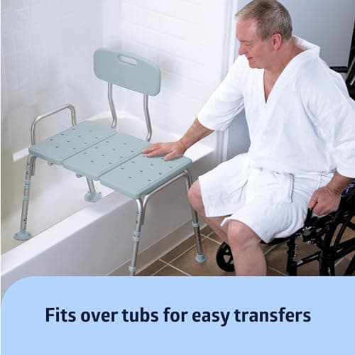 Medline Tub Transfer Bench and Shower Chair with Microban Antimicrobial Protection, Adjustable Shower Bench and Bath Seat For Seniors And Elderly, 350 lb. Weight Capacity, Light Blue 5