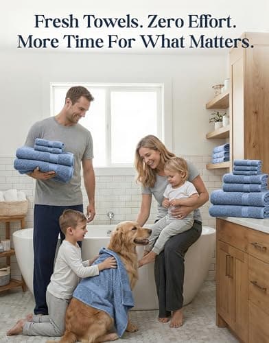 Lane Linen Bath Towel Set - 24 Pcs - Made From 100% Ring Spun Cotton - Quick Dry, Soft & Absorbent - 2 Bath Sheet, 4 Fingertip, 4 Bath, 6 Hand Towels, 8 Washcloth - Multipurpose Towels - Cerulean Blue 5