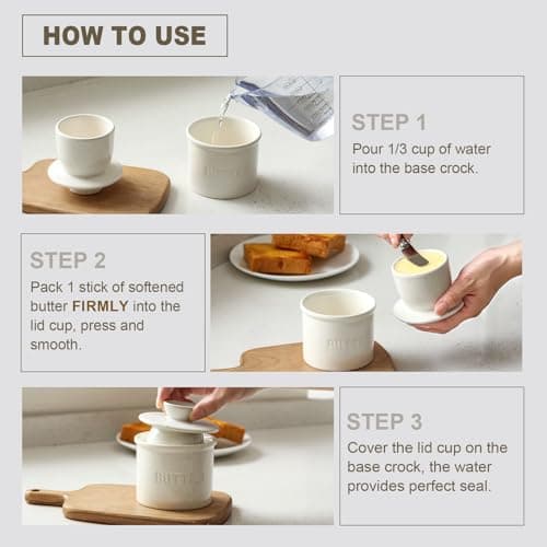 Butter Crock with Lid for Countertop - Ceramic French Butter Dish for Spreadable Soft Butter, Butter Container Holder with a Water Seal, Housewarming Gift, Kitchen and Home Decor, Speckled White 5
