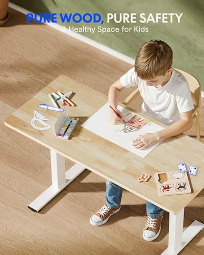 FLEXISPOT EN1 One-Piece Solid Wooden Standing Desk 55 x 24 Inches Height Adjustable Electric Sit Stand Home Office Desks (White Frame + Rubber Wood Top, 2 Packages) 6