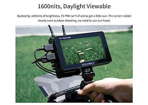 FEELWORLD F6 Pro +NP-F970 Battery, Charger, Storage Case kit, 5.5 Inch 4K HDMI Touch Screen On-Camera Monitor 1600nits High Bright FHD 1920x1080 Filed Monitor with F970 External Install and Power kit 6