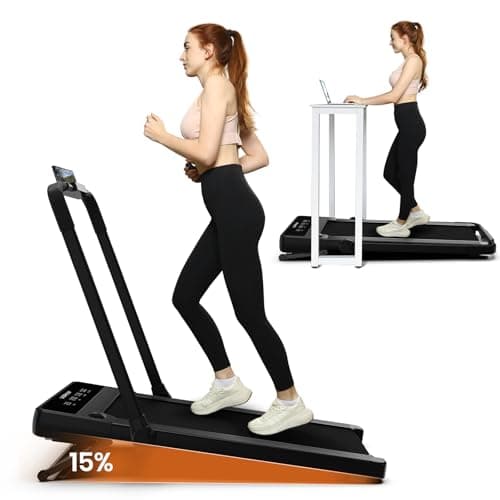 Uorkay Foldable Walking Pad with Auto Incline, Under Desk Treadmills for Home with 15% Incline, 2 in 1 Treadmill with Remote Control, Incline Walking Pad Treadmill with HIIT Modes, Low Noise