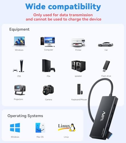 IVIIN USB 3.0 Hub, 4 Port USB Hub Splitter, USB A Expander Portable USB Adapter Multiport Data Hub for Laptop, iMac Pro, MacBook Air, Mac mini/Pro, Surface Pro, USB Flash Drives, and Mobile HDD-Black 6