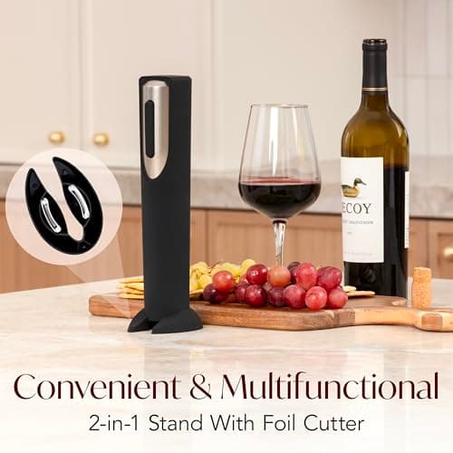 Electric Wine Opener Battery Operated with Stand and Built-in Foil Cutter - Automatic Wine Opener - Electric Corkscrew for Easy Cork Removal - Best Gift for Wine Lover (Black & Silver) 3