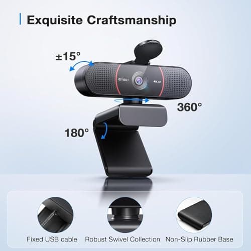 EMEET C960 4K Webcam with Tripod, 4K UHD Sony Sensor, 3 Adjustable Height Mini Tripod w/Privacy Cover, PDAF Auto Focus, Dual Noise-Cancelling Mics, Auto Light Correction, Perfect for Online Meetings 8