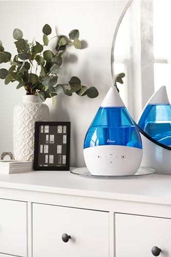 Crane 4-in-1 Drop 2.0 Ultrasonic Cool Mist Humidifier with Sound Machine, Night Light, Aroma Tray, 1 Gallon Top Fill, Blue & White 8
