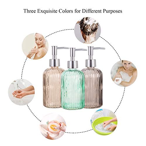 Cutiset Bathroom Accessories Set, 15oz Glass Soap Dispenser Bottle for Bath Decor, 3 Pack Set 7