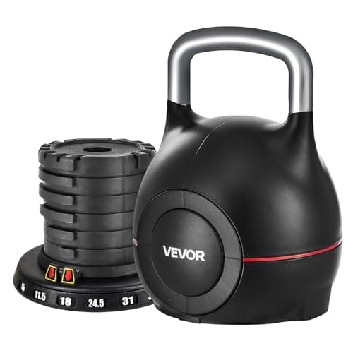 VEVOR Kettlebell, Adjustable Kettlebell with 7 Weight Levels (5, 11.5, 18, 24.5, 31, 37.5, 44 lbs), Die-Cast Aluminum and ABS Material, for Grip Strength Training, Full-body Workout & Cross-Training
