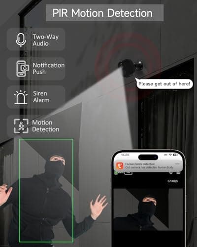 Rraycom Security Camera Wireless Outdoor,5G/2.4G WiFi Camera for Home Security,2K Battery Powered Indoor Cameras with AI Detection,Color Night Vision, Siren,2-Way Talk,Works w/Alexa (1, Black) 6