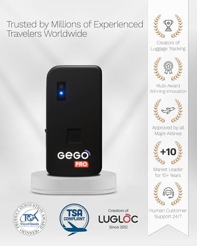 GEGO PRO – GPS Luggage Tracker Designed for Travel, Real-Time Global Tracking for Bags & Gear, Bag-Opening Alert, Worldwide Coverage, 4G LTE Connectivity, Unlimited Range. Subscription Required. 6