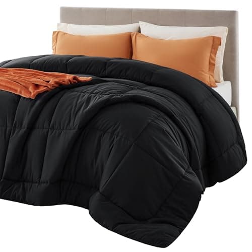Bedsure Comforter Duvet Insert - Quilted Comforters Queen Size, All Season Duvet, GentleSoft Down Alternative Bedding, with 8 Tabs, Gifts for Women/Men, Black, Queen 88 x 88 Inches