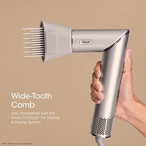 Shark XSKHD4WTCA FlexStyle Wide Tooth Comb, Blow Dryer Comb Attachment for FlexStyle Air Styling & Drying System, Styling Tool, for Curly and Coily Hair, Stone 6