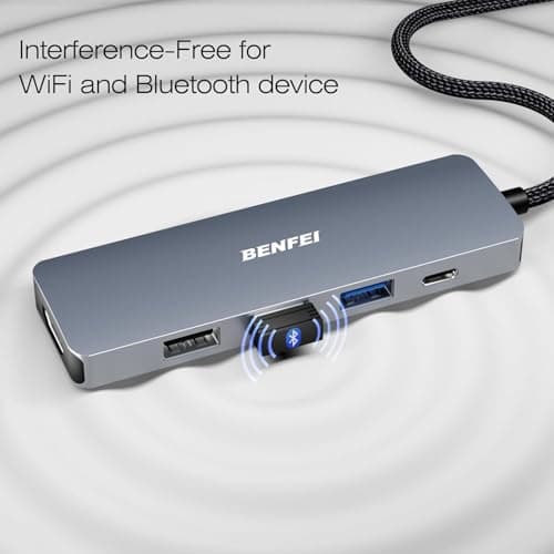 BENFEI USB C Hub 5-in-1 with 4K HDMI(Certified), 100W Power Delivery, 3 USB-A, Silicone Cable, Aluminum Case Compatible with MacBook Pro/Air, iPad Pro, iMac, iPhone 15 Pro/Pro Max, XPS, Thinkpad 7