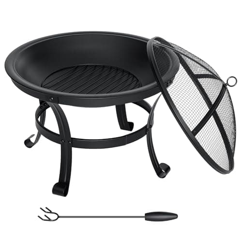 SINGLYFIRE 22 inch Fire Pit for Outside Outdoor Wood Burning Small Bonfire Pit Steel Firepit Bowl for Patio Camping Backyard Deck Picnic Porch,with Spark Screen,Log Grate,Poker 7