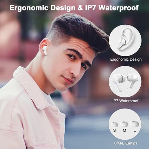 Wireless Earbuds, Bluetooth 5.4 Headphones Deep Bass Stereo, in-Ear Earphones with ENC Noise Canceling Mics, 45H Playtime Ear Buds Dual LED Display, IP7 Waterproof Wireless Headphones for Android iOS 7