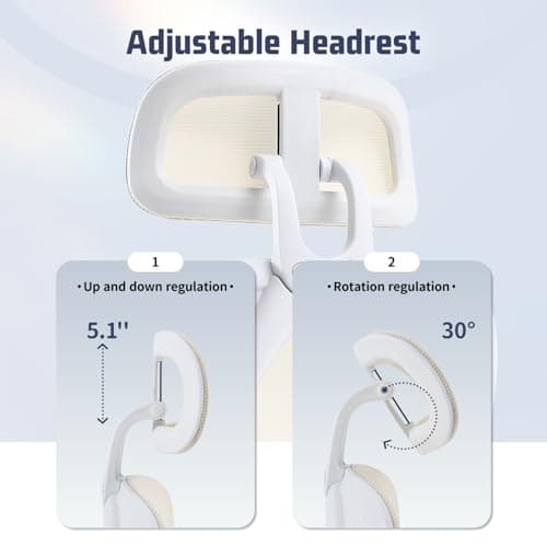 Ergonomic Office Chair, Adjustable Lumbar Support, 400LBS Capacity, White Computer Chair with Retractable Footrest, Breathable Mesh Back Gaming Chair Adjustable Headrest 6