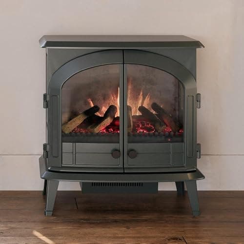 Modern Ember Harlowe Freestanding Electric Fireplace Stove Heater in Hunter Green with Multi-Color Ember Bed | Smart Technology | Alexa/WiFi Enabled | 1500W | Indoor Portable Heater | Safety Shutoff